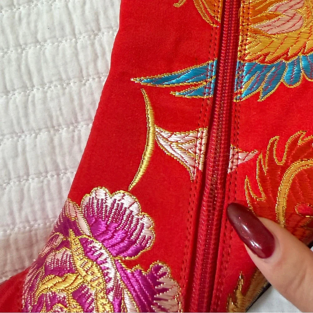 Cape Robbin Vibrant Red Floral Over-the-Knee Boots